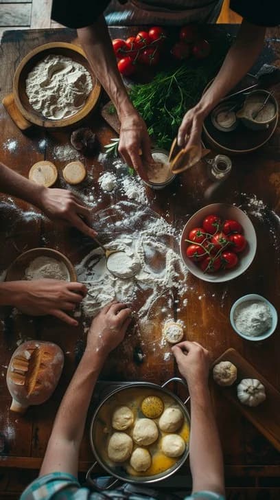Neighbors making fresh pasta together